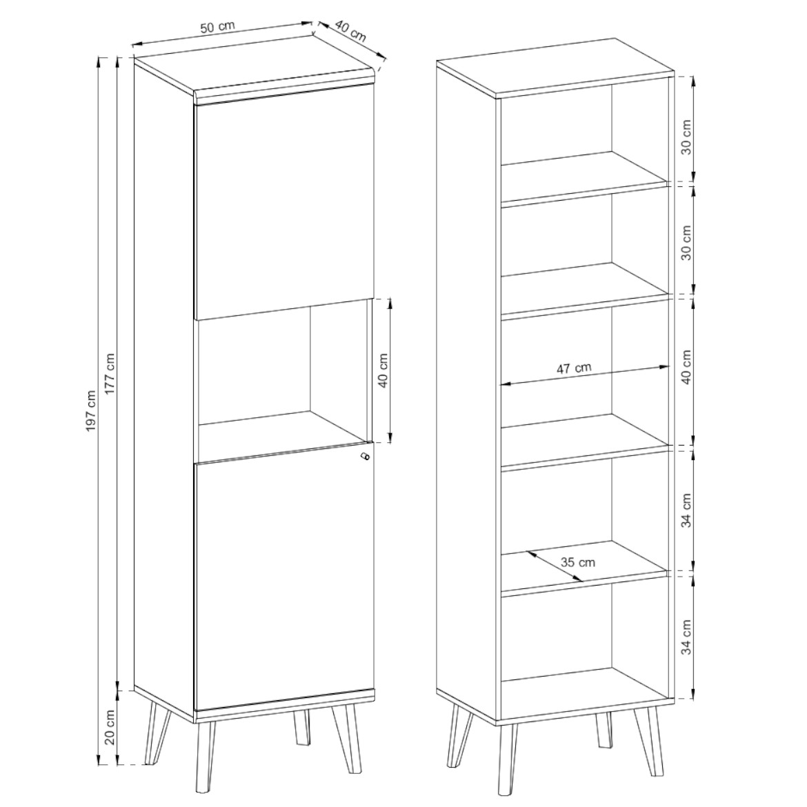 Primo vitrina 1 vrata 50x40x197 cm natur/bela