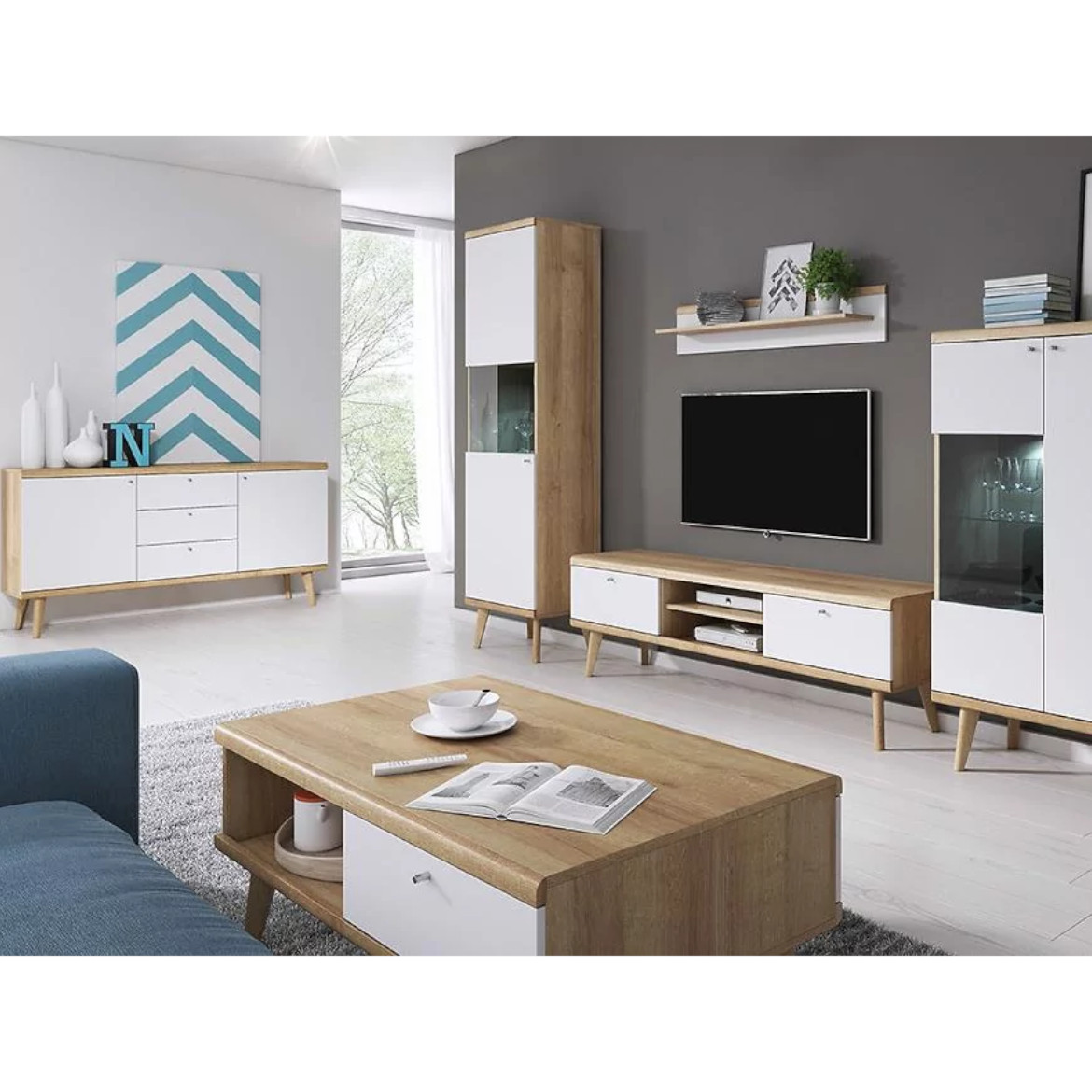 Primo vitrina 1 vrata 50x40x197 cm natur/bela