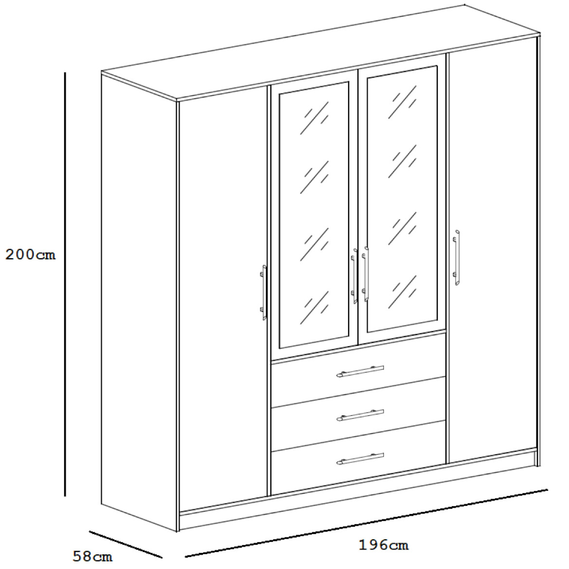 Ormar Bali 4 vrata + 3 ladice 196x58x200 cm