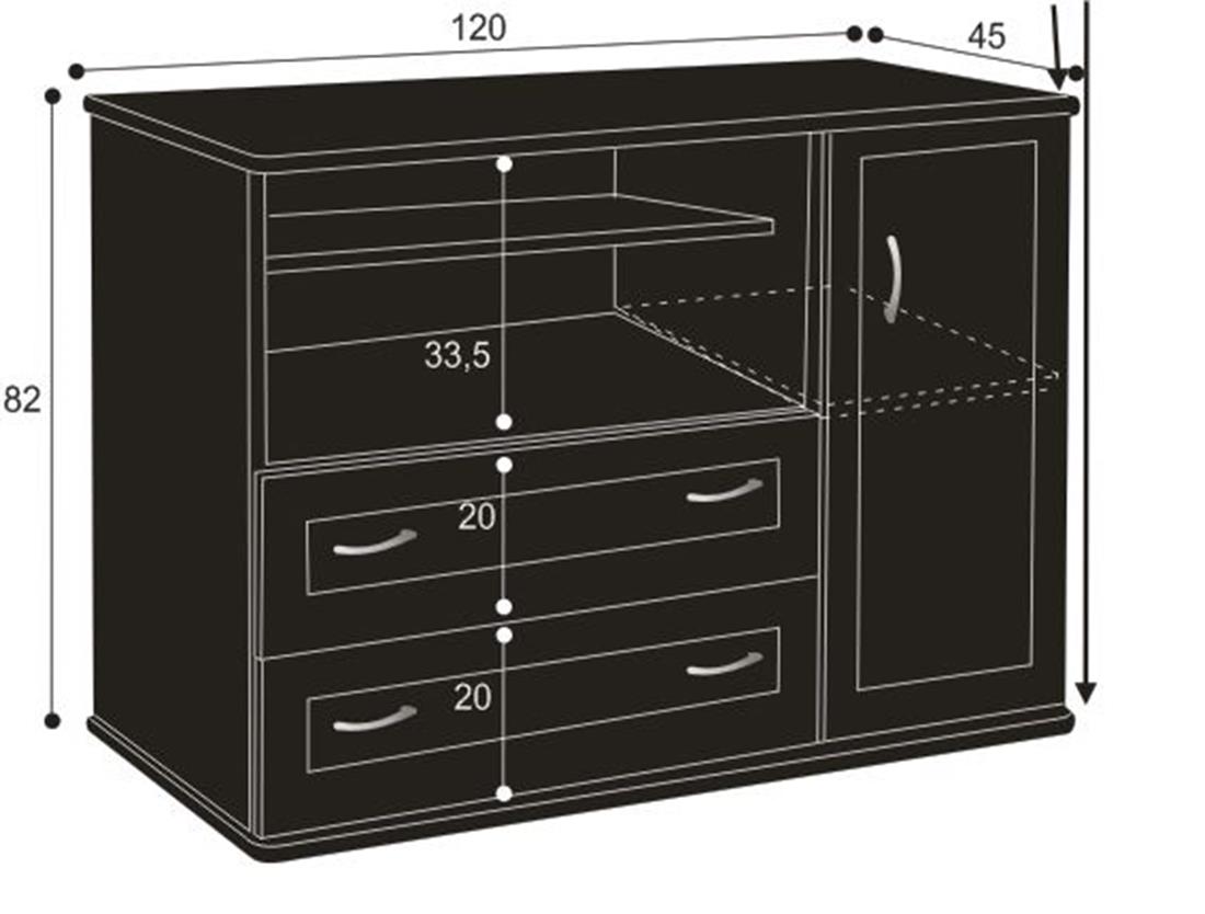 Joha komoda 1 vrata + 2 fioke + 2 otvora 120x45x82 natur (sonoma hrast)