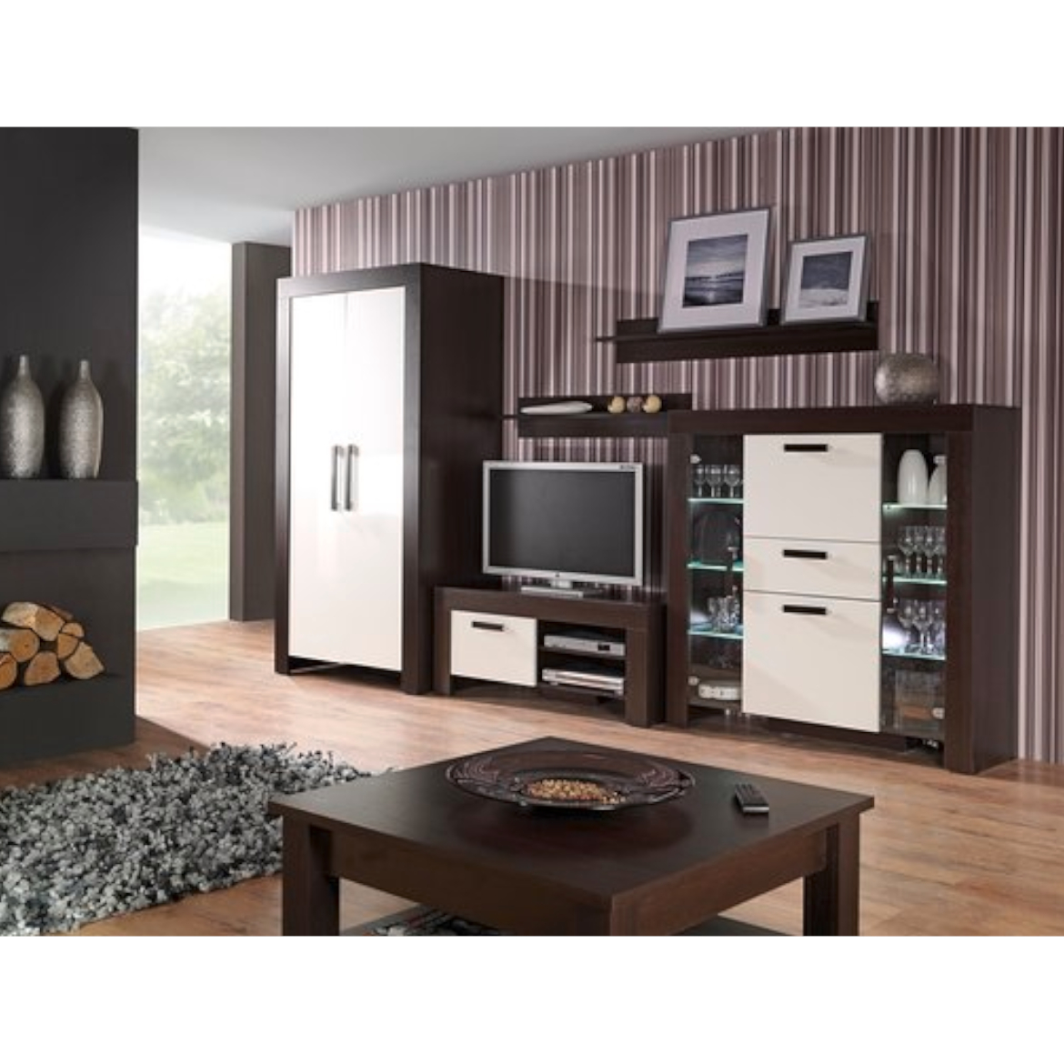 Cezar vitrina leva 2 vrata 60x42x201 cm tamno braon/bela