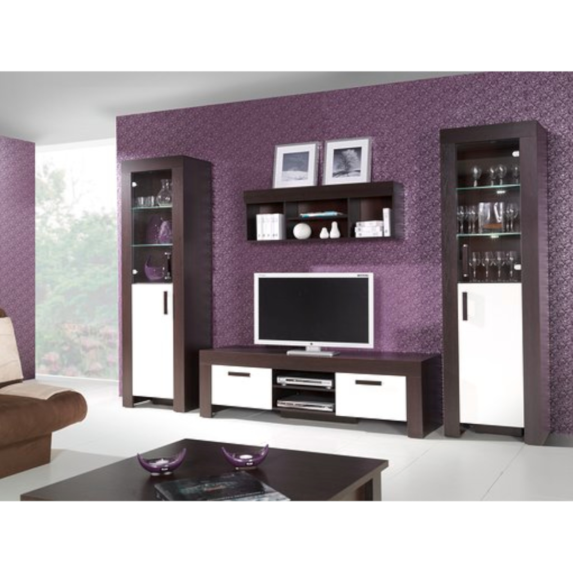 Cezar vitrina leva 2 vrata 60x42x201 cm tamno braon/bela