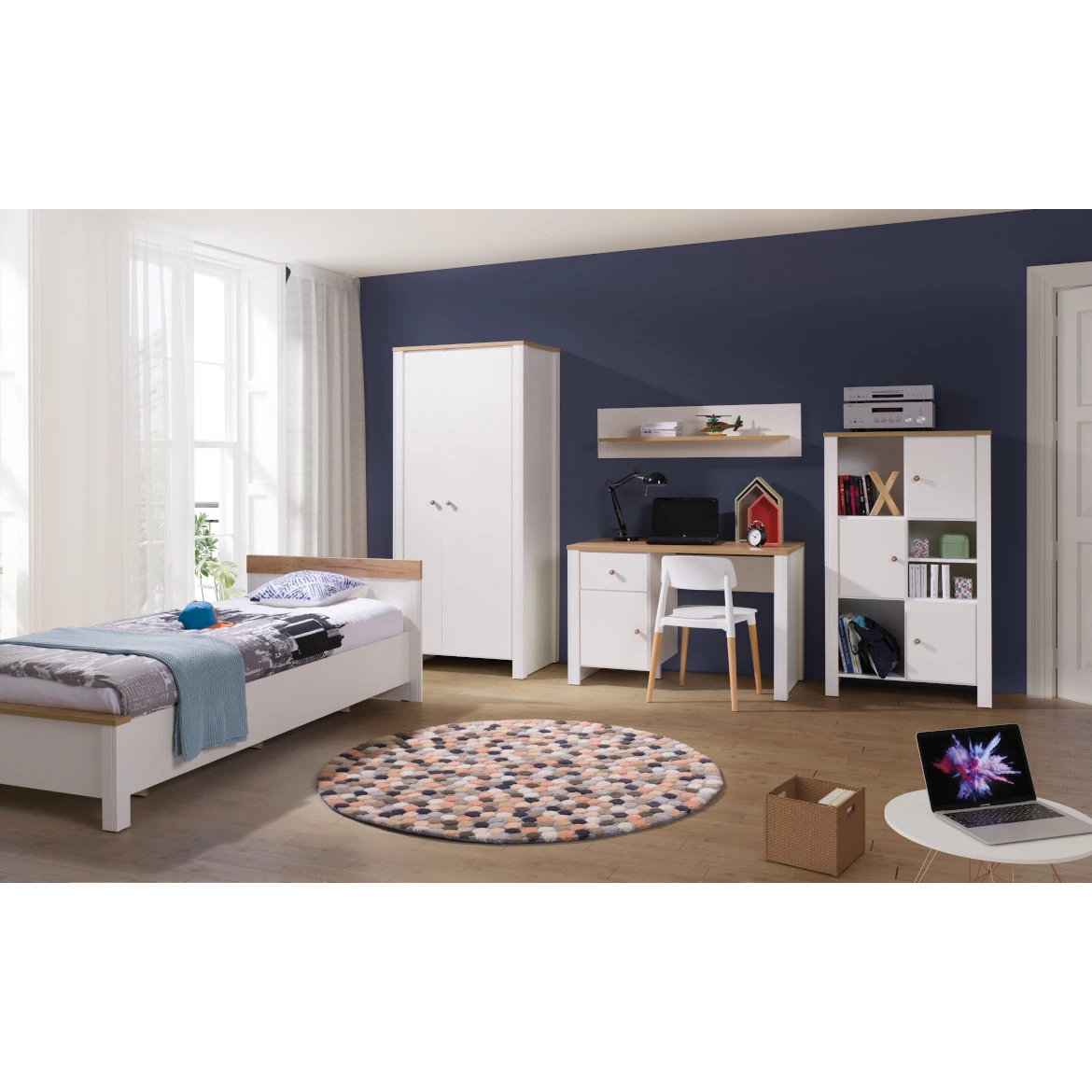 Klub sto Berg 1 polica 110x61x48 cm beli/hrast