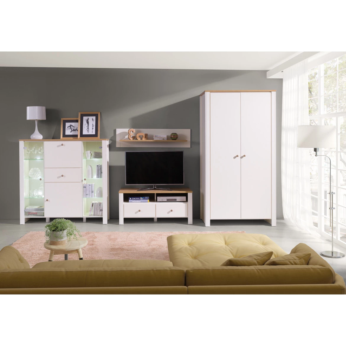 Klub sto Berg 1 polica 110x61x48 cm beli/hrast