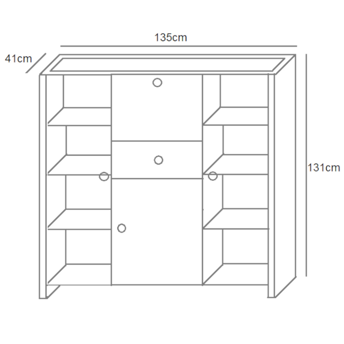 Berg komoda 4 vrata + 1 fioka 135x41x131 bela/hrast