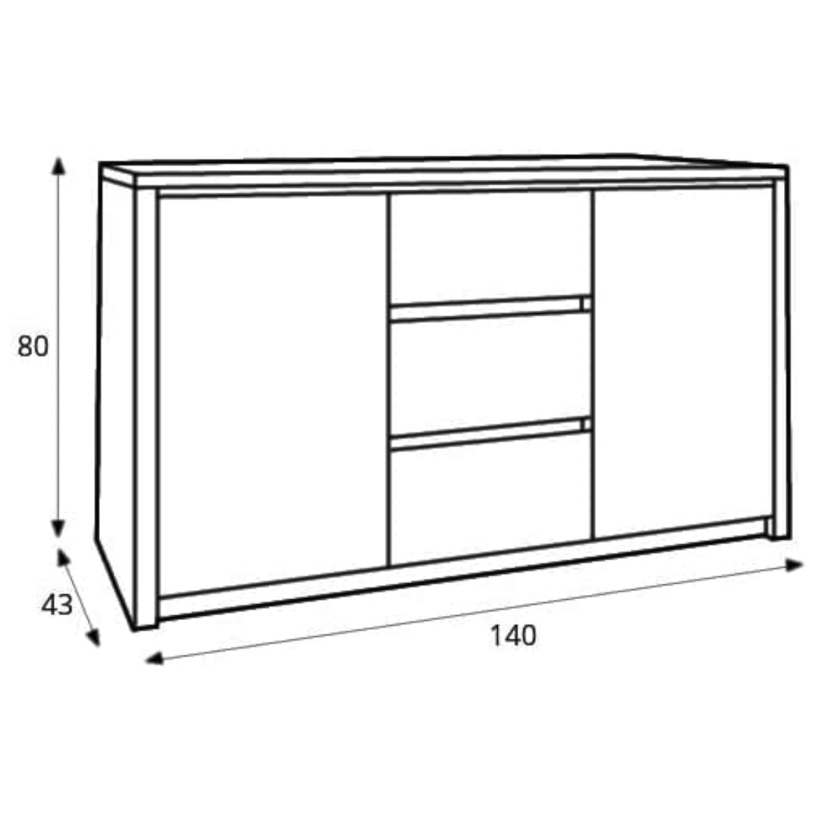 Komoda Montana 2 vrata+3 fioke 140x43x80 tamni hrast