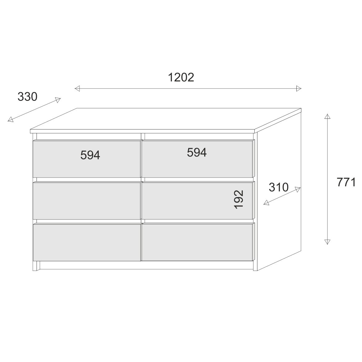 Alanna II komoda 3+3 fioke 120x33x77 natur (sonoma hrast)