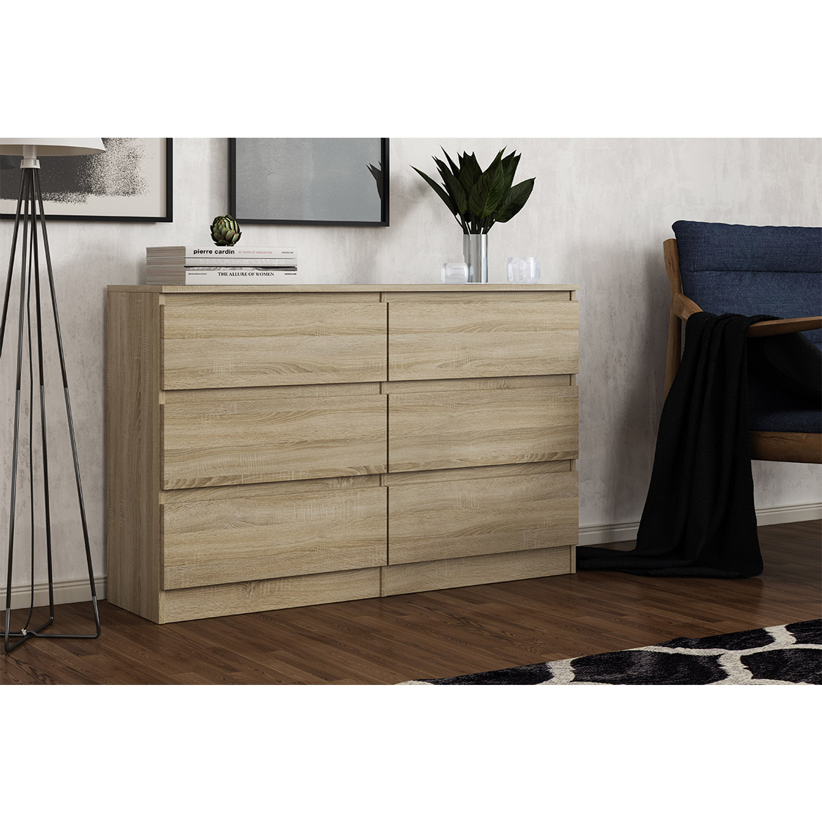 Alanna II komoda 3+3 fioke 120x33x77 natur (sonoma hrast)