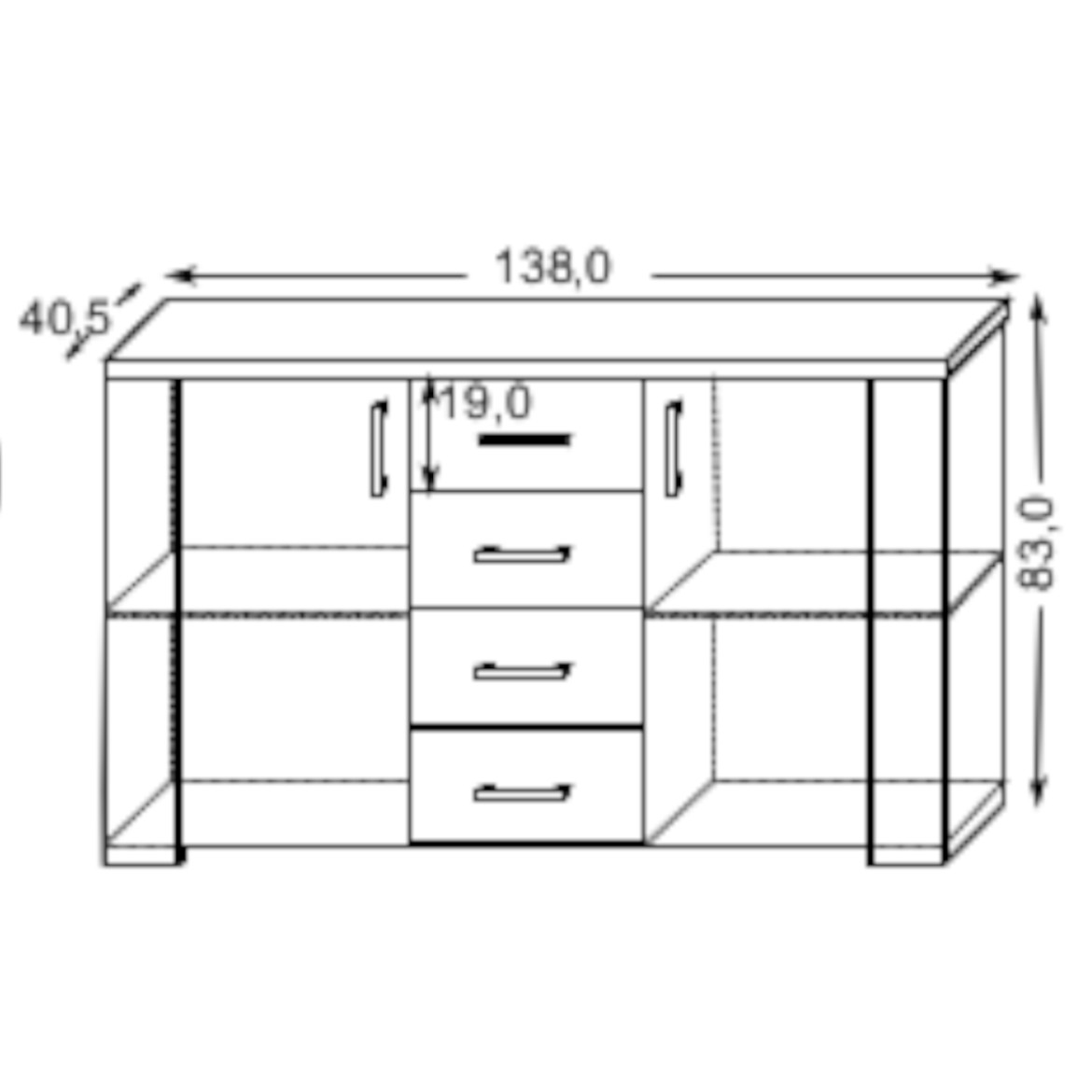 Merkury komoda 2 vrata+4 ladice 138x40,5x83 natur (sonoma hrast)