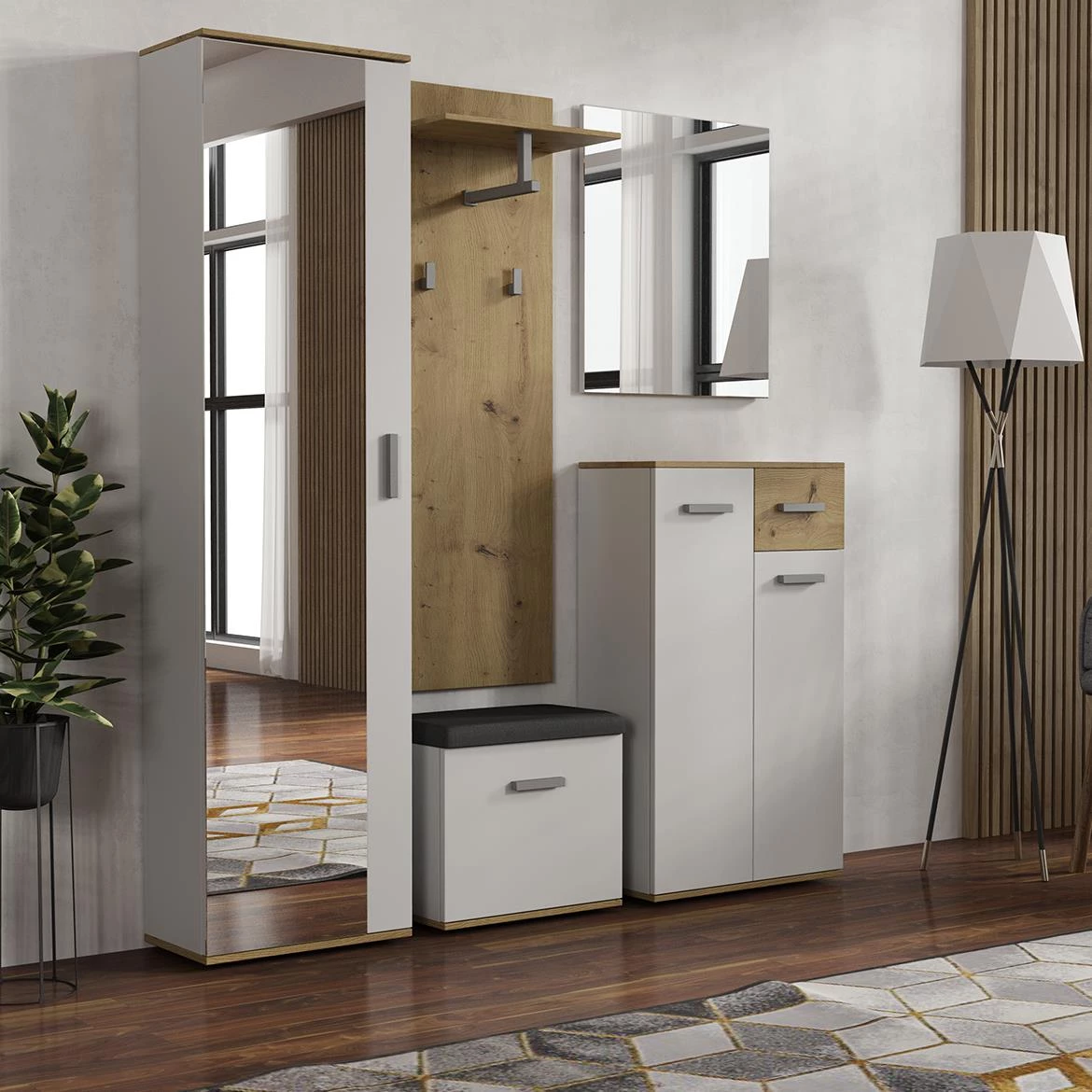 Justus komoda 2 vrata + 1 ladica 60x30x103 bijela/natur (artisan hrast)