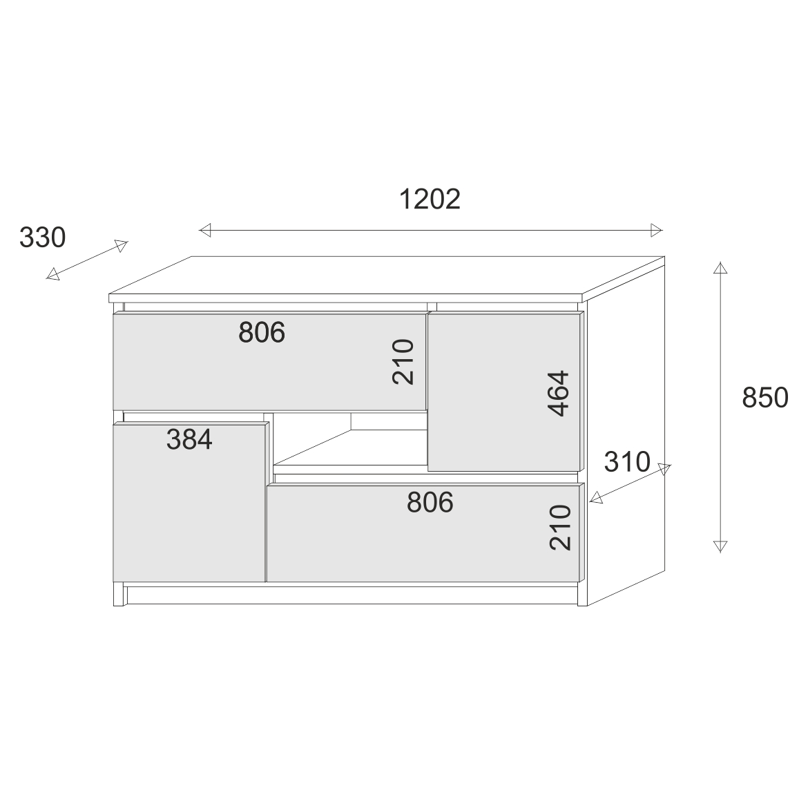 Merida komoda 4 vrata + 2 fioke 120x30x85 bela