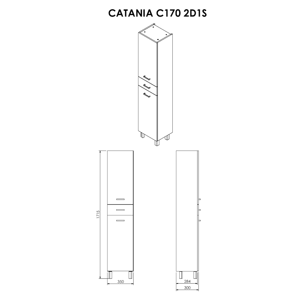 Catania kupatilski ormaric 2 vrata + 1 fioka 30x35x173,5 cm beli