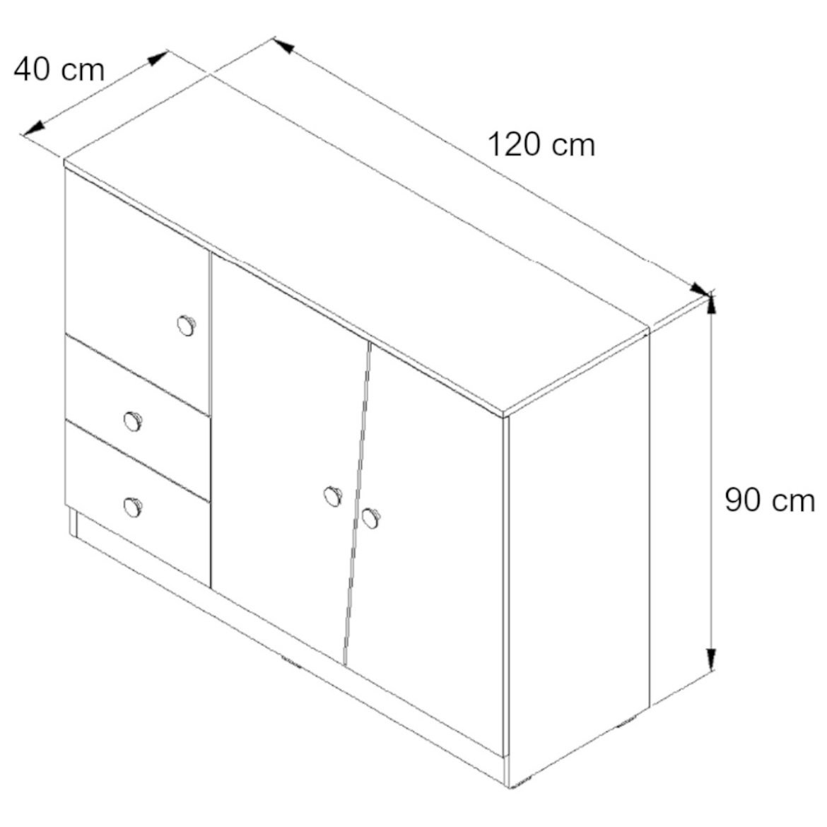 Nero komoda 07 3 vrata+2 fioke 120x40x90 cm crna mat