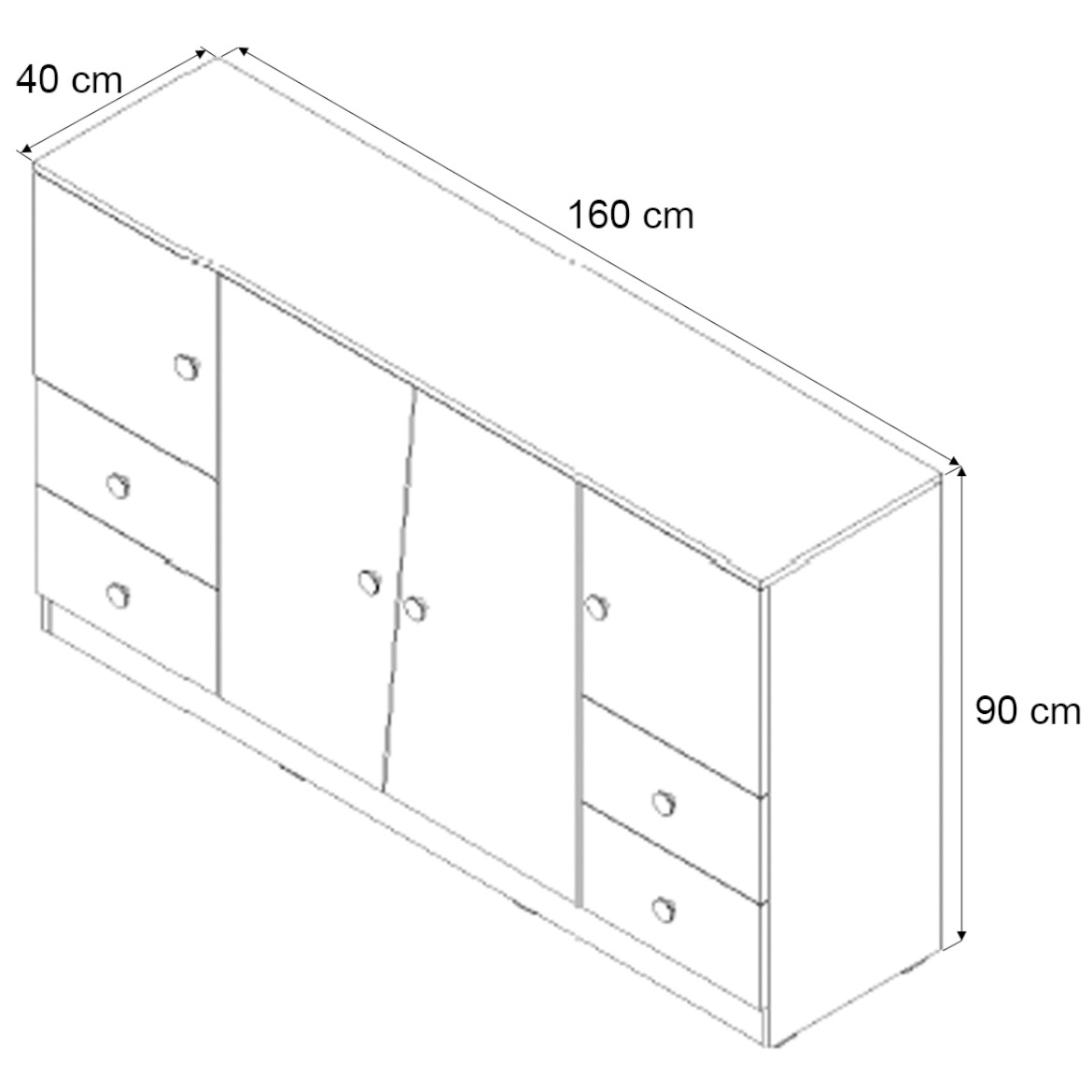 Nero komoda 06 4 vrata+4 fioke 160x40x90 cm crni sjaj