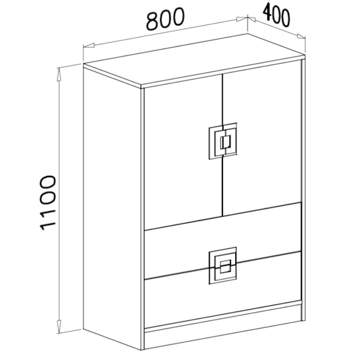 Niko komoda 2 vrata+4 fioke 80x40x110 bela / svetli hrast