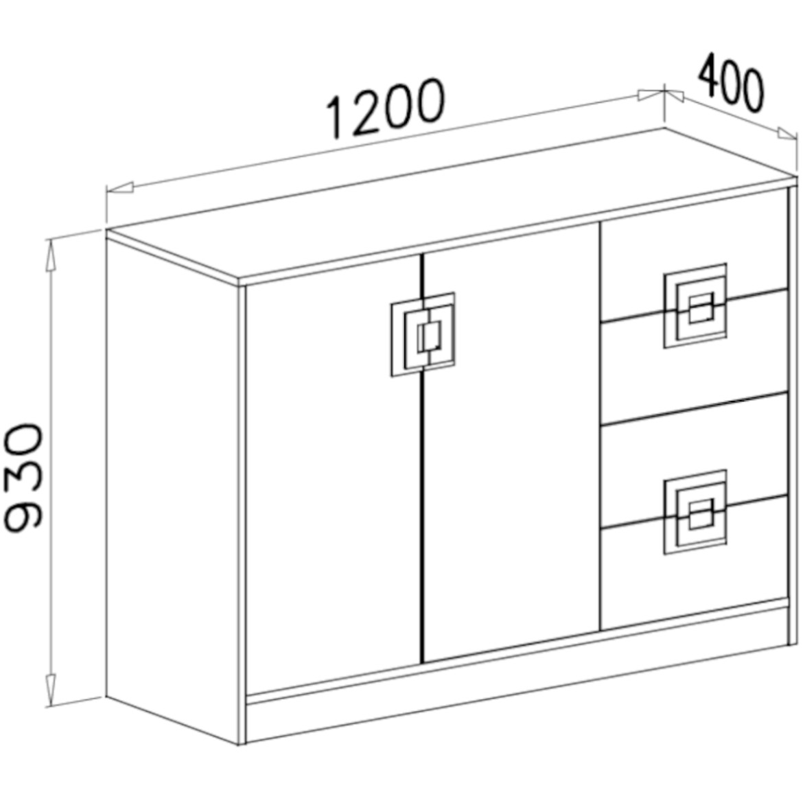 Niko komoda 2 vrata+4 fioke 120x40x93  bela / svetli hrast