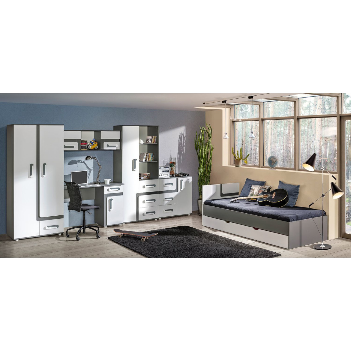 Apetito komoda 3 vrata 110x40x136  sivo/bela