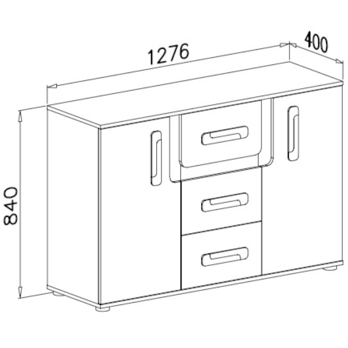 Apetito komoda 2 vrata + 3 fioke 128x40x84 sivo/bela