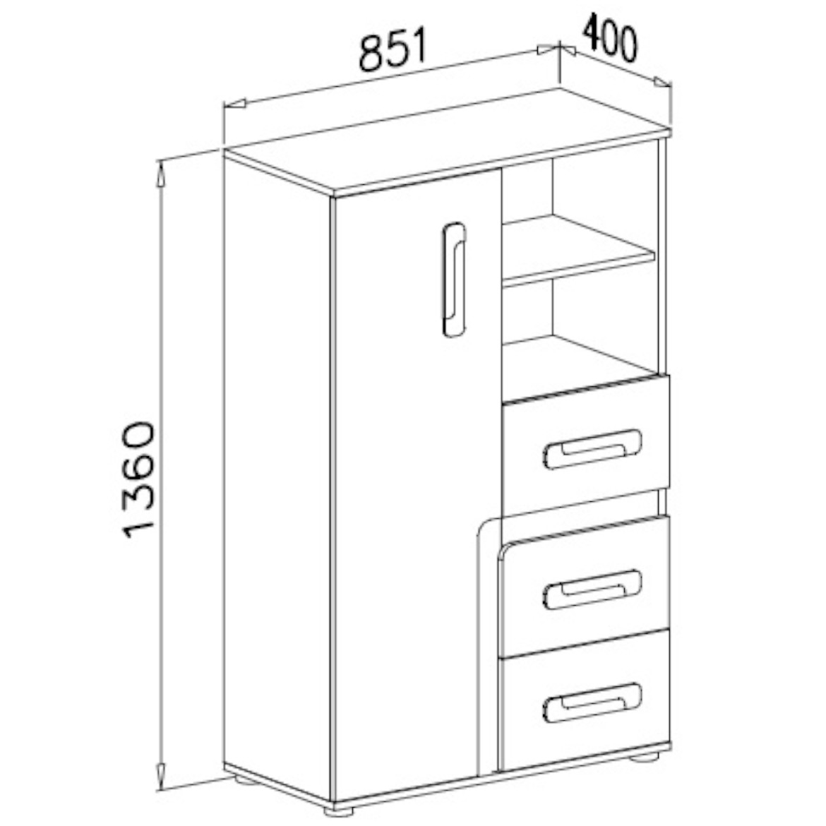 Apetito komoda 1 vrata + 3 fioke 85x40x136 sivo/bela