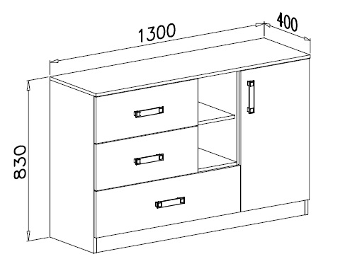 Trafiko komoda 3 fioke + 1 vrata 130x40x83  bela/roze