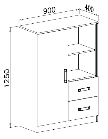 Trafiko komoda 1 vrata + 2 fioke 90x40x125 bela/roze