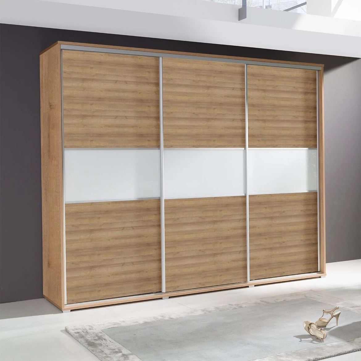 Ormar Firenca 3 vrata natur/beli staklo