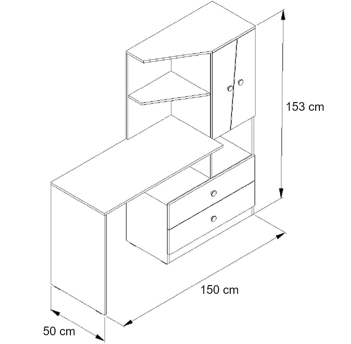Nero 11 radni stol 2 vrata+2 ladice 150x50x153 cm siva visoki sjaj