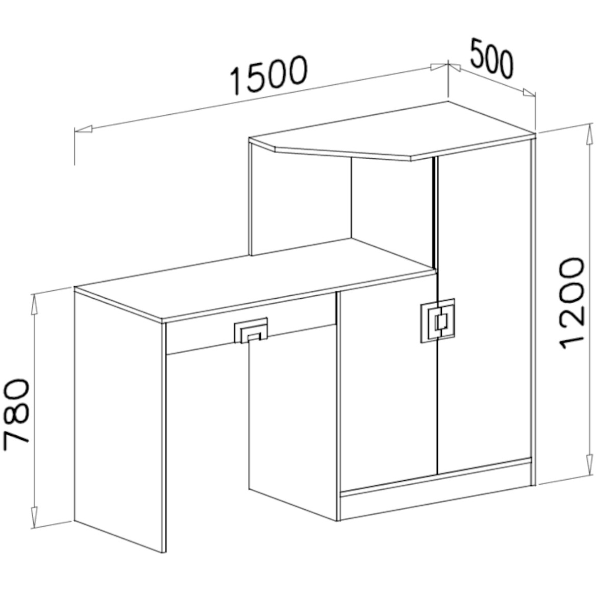 Niko radni sto 2 vrata+1 fioka 150x50x120 cm  beli / svetli hrast