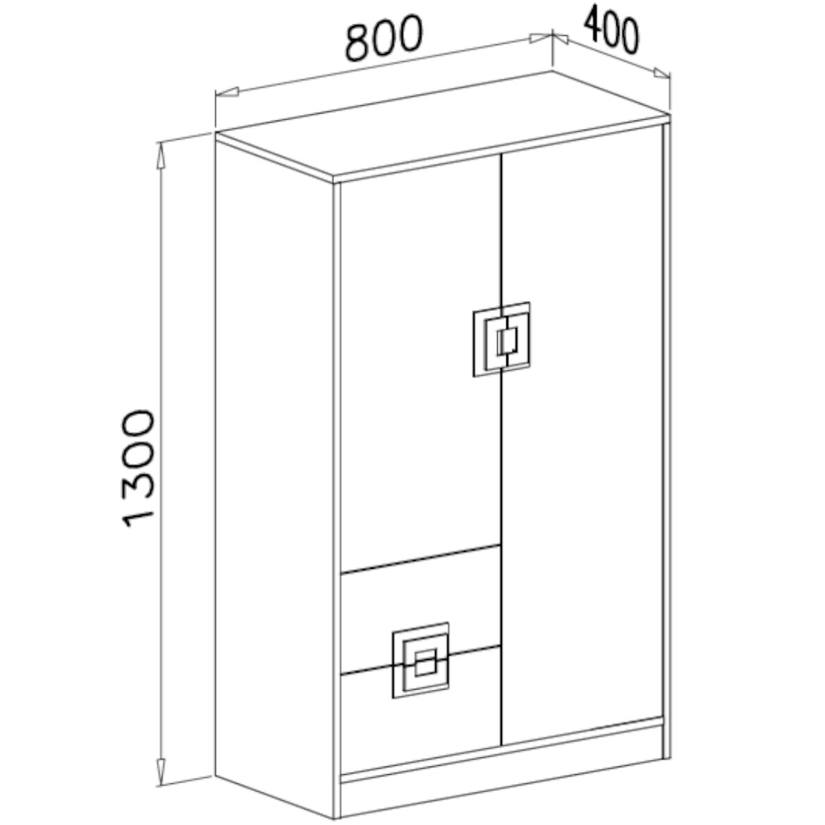 Niko 80 komoda 2 vrata+2 fioke  80x40x130 cm bela / svetli hrast