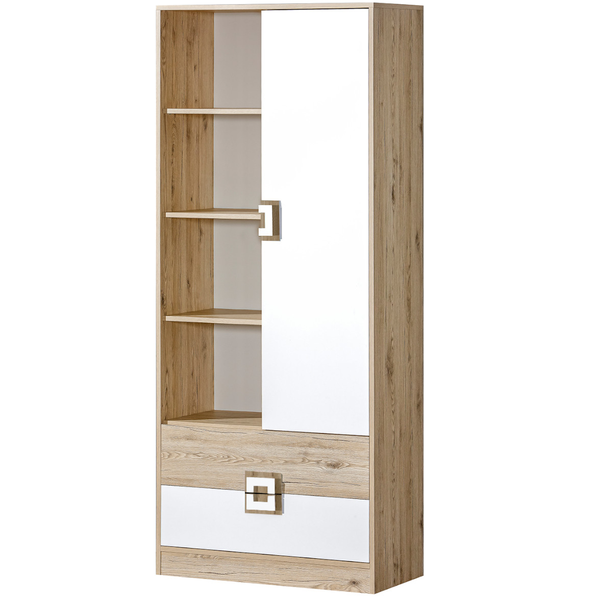 Niko polica 1 vrata+2 fioke+4 otvora 80x40x190 svetli hrast/bela