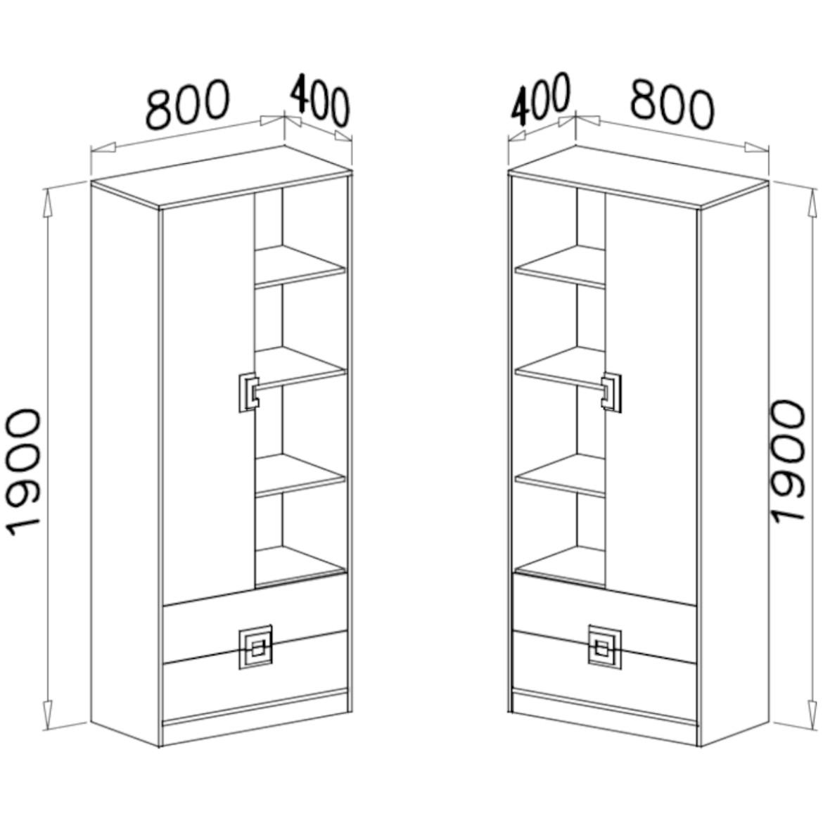 Niko polica 1 vrata+2 fioke+4 otvora 80x40x190 svetli hrast/bela