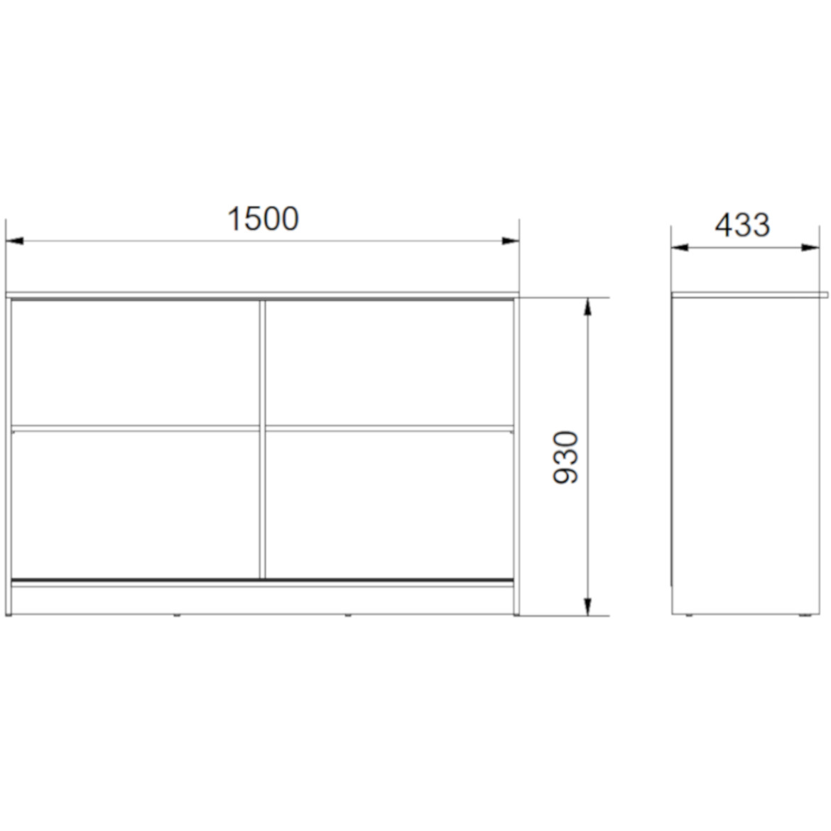 Mini komoda 2 klizna vrata 150x45x94 cm svetli orah