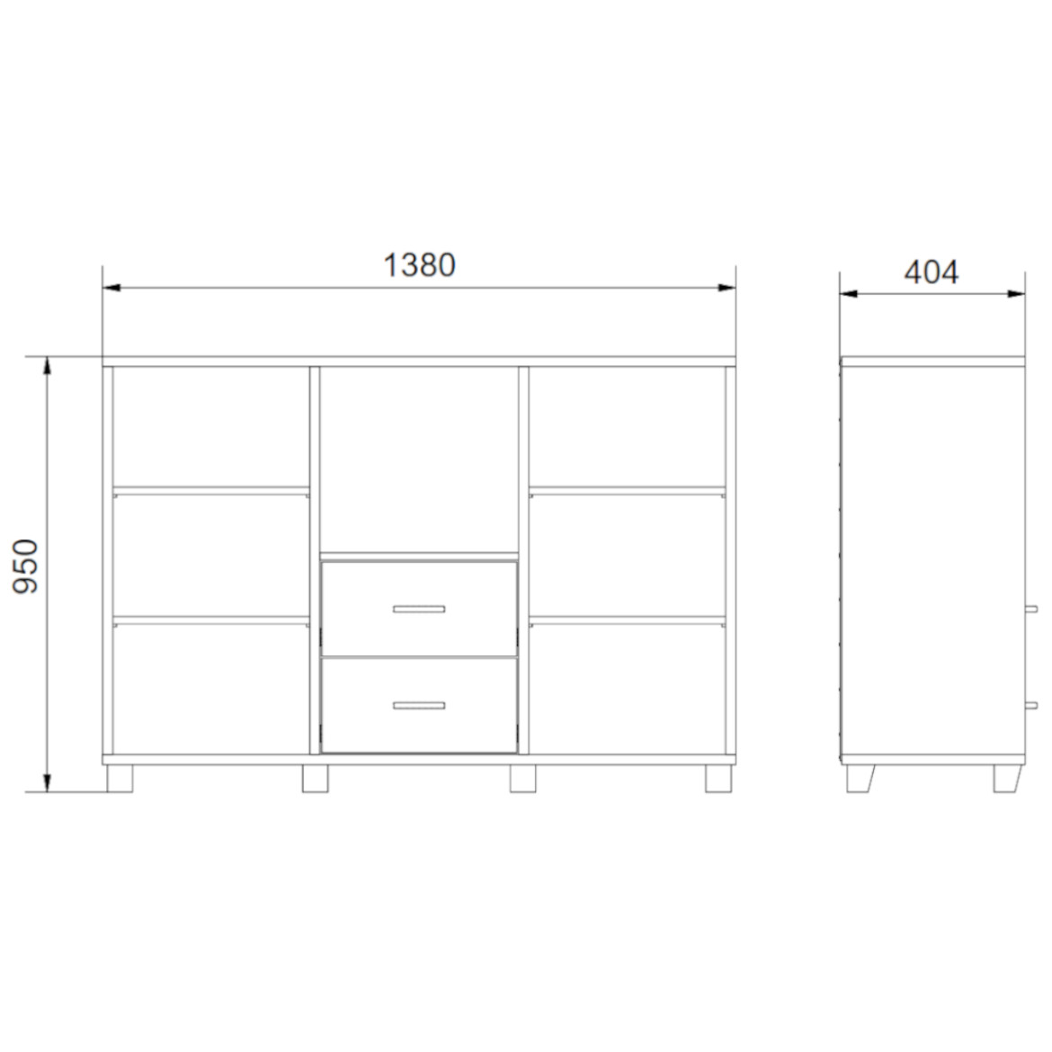 Komoda Heracles 2 vrata+2 fioke 135x40x95 cm siva visoki sjaj