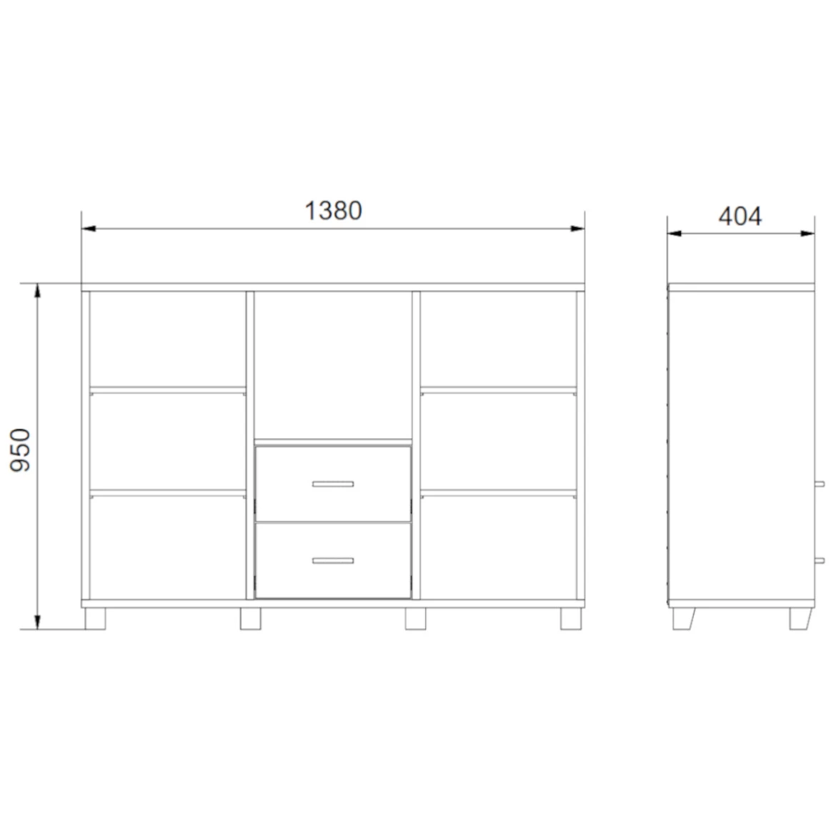 Komoda Heracles 2 vrata+2 fioke 135x40x95 cm siva visoki sjaj