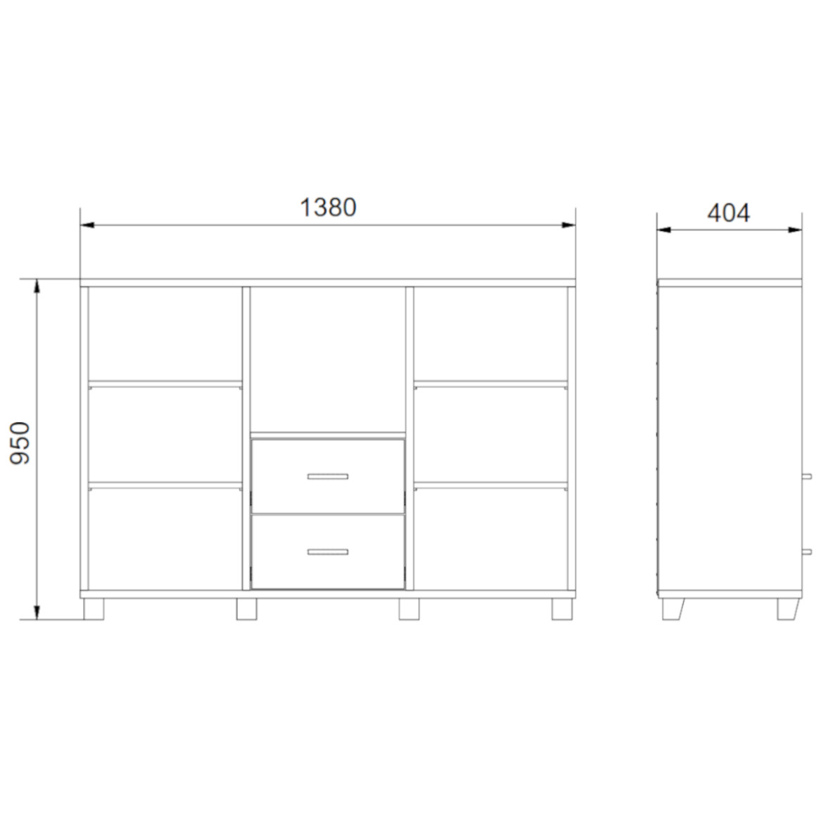 Komoda Heracles 2 vrata+2 fioke 135x40x95 cm bela visoki sjaj