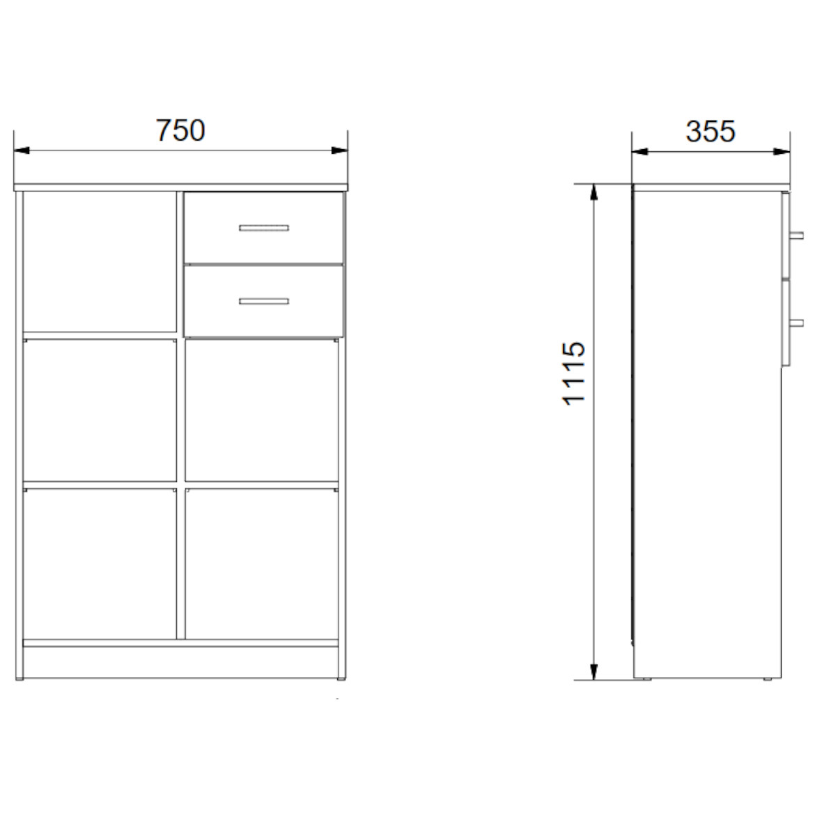 Komoda Posejdon 2 vrata+2 fioke 75x35x111 cm hrast