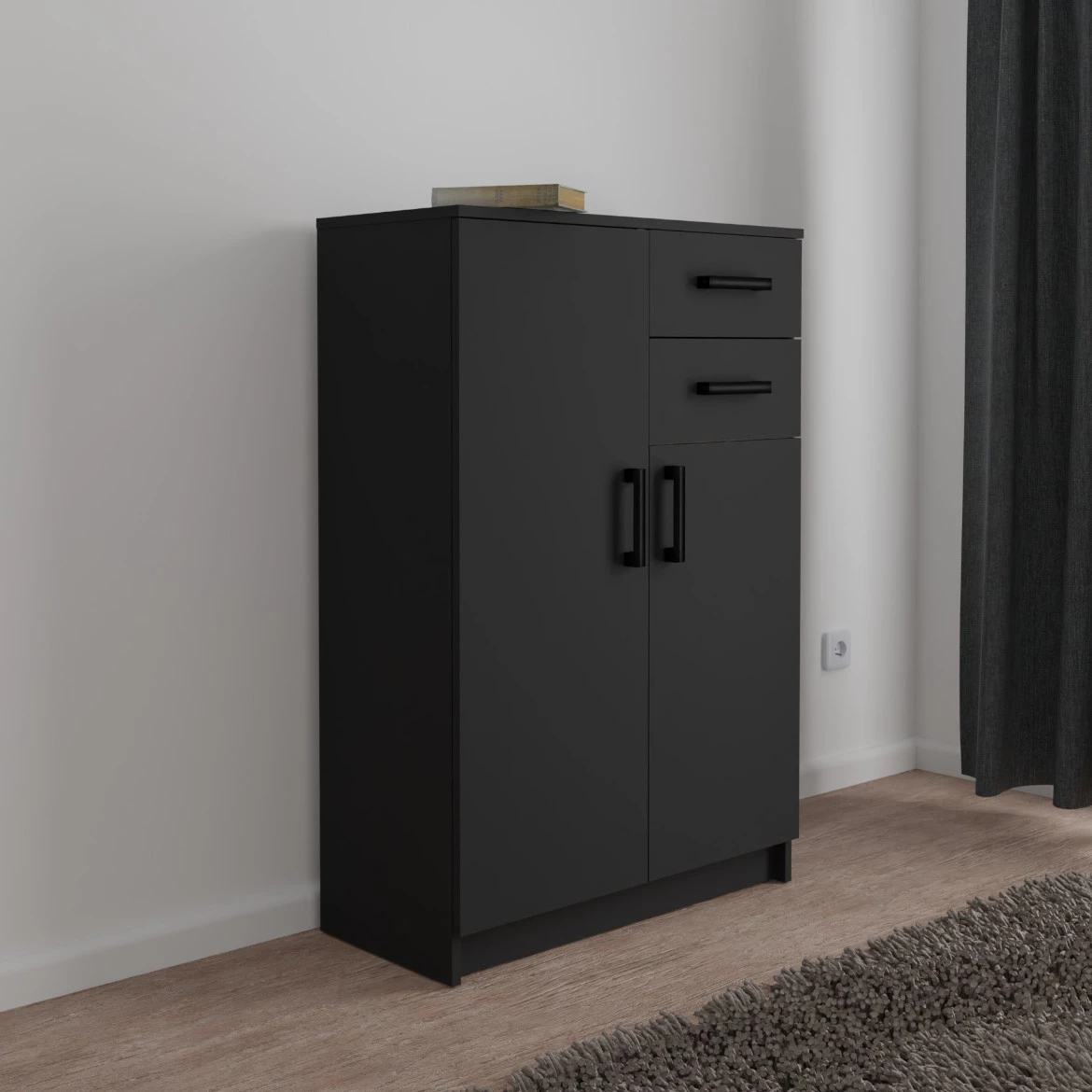 Komoda Posejdon 2 vrata+2 fioke 75x35x111 cm crna