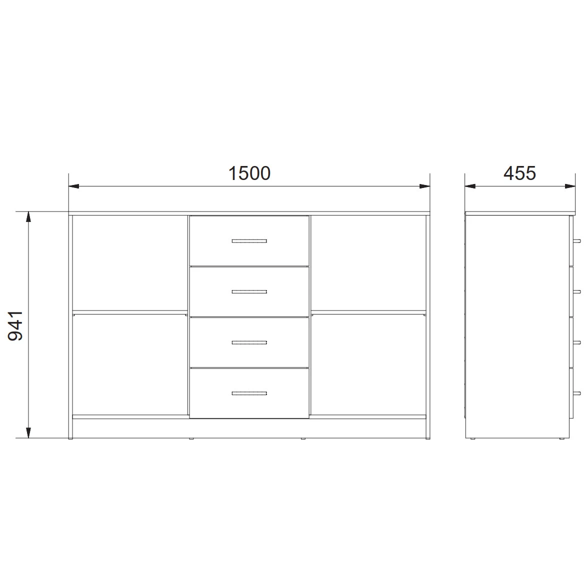 Komoda Bahli 2 vrata+4 fioke 150x45x94 cm crna