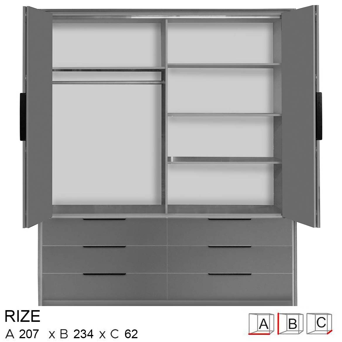 Ormar Rize 207x62x234 siva/siva sjaj