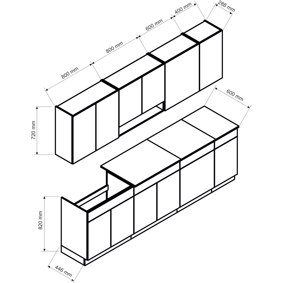 Kuhinjski blok Elena 260 cm hrast / črna WB | Emmezeta webshop