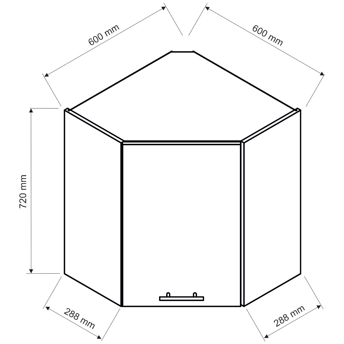 Gornji ugaoni kuhinjski element Paula 1 vrata WR/L/72 siva