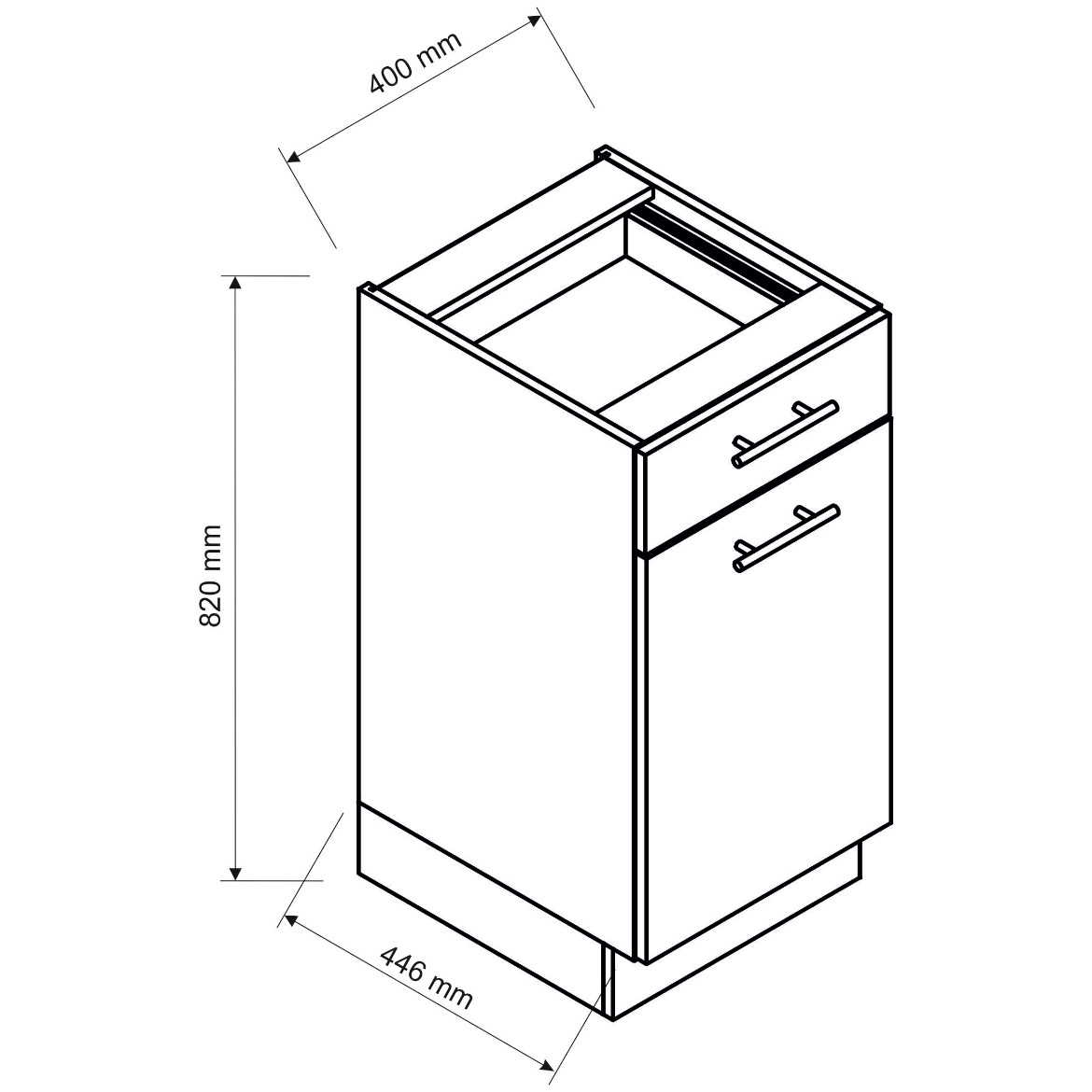 Kuhinjski element Clara 1 vrata + 1 fioka D40 S / 1 hrast / siva