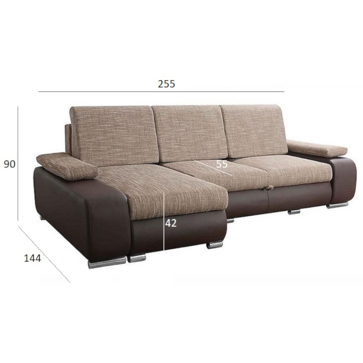 Kutna sofa na razvlacenje Latte Berlin 3 + Soft univerzalna smeda