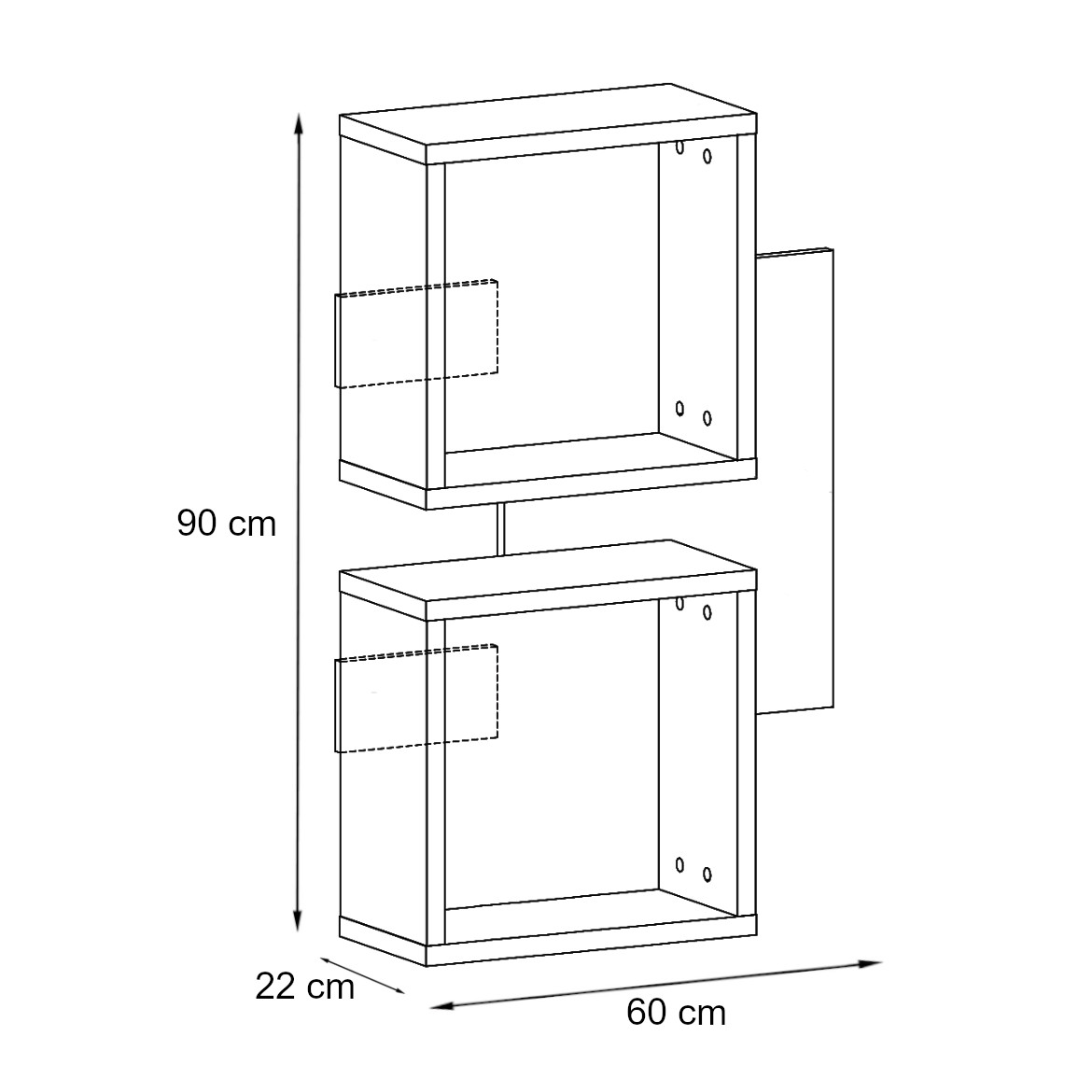 Easy zidna polica TIP 4 60x22x90 cm natur/bela