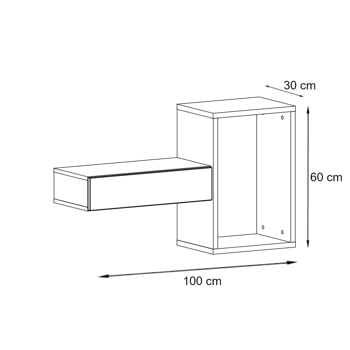 Easy zidna polica TIP 2 100x30x60 cm natur/bela