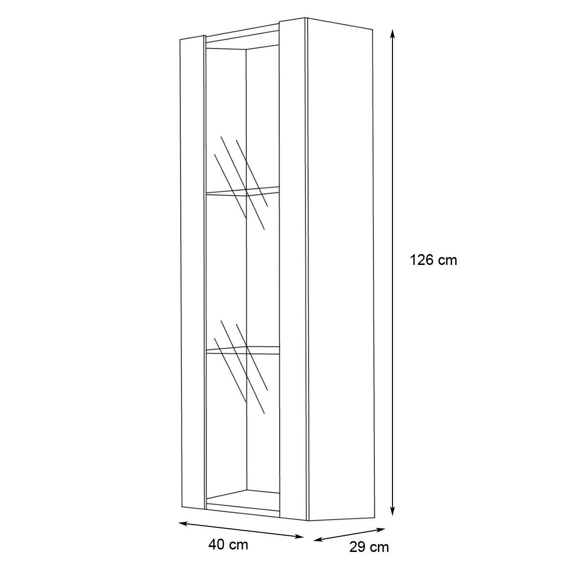 Vitrina Fly 1 vrata 40x29x126 bela/crna