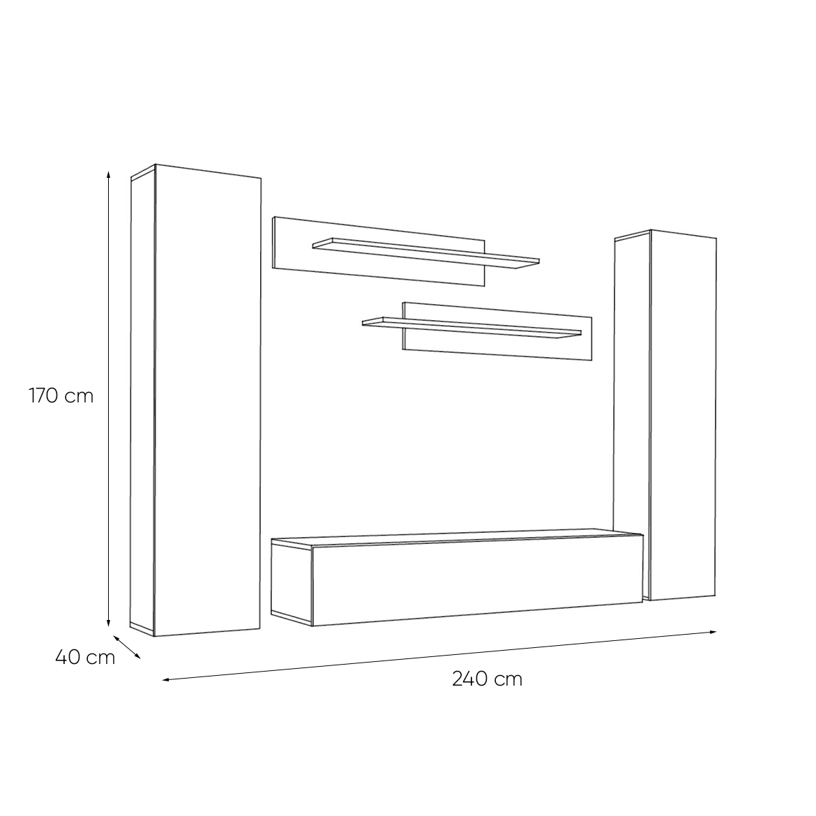 Regal  Fly A1 240x40x170 cm bela/crna