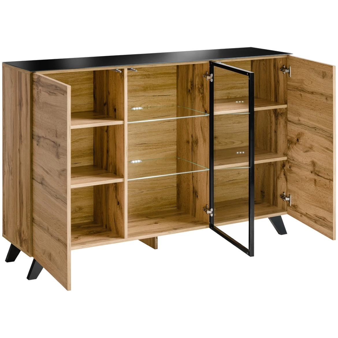 Komoda Thin 3 vrata 150x40x100 cm natur (artisan hrast)/crna