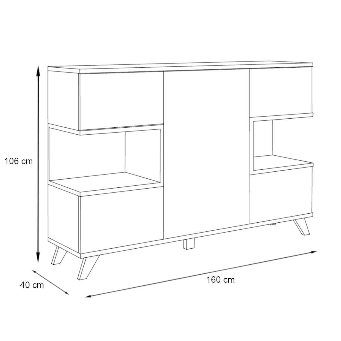 Komoda Bogota 5 vrata+2 otvora 160x40x106 cm hrast/svetlo siva