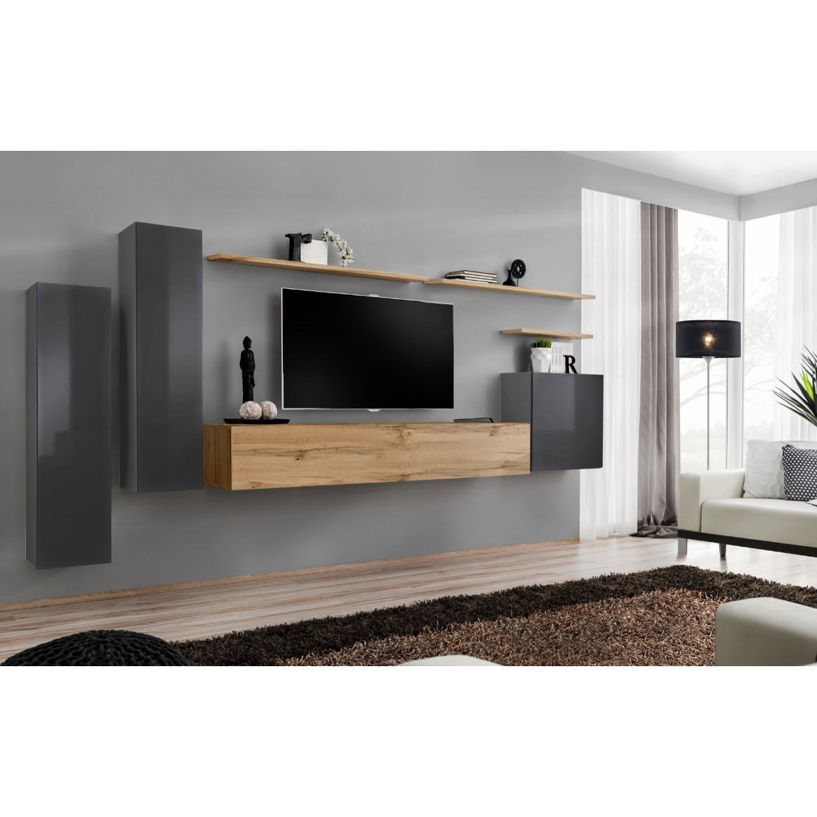 Komoda Switch SW2 1 vrata 30x30x120 cm siva